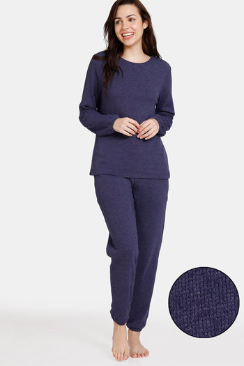 Buy Zivame Waffle Knit Cotton Loungewear Set - Evening Blue